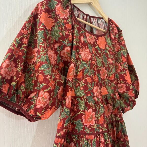 Laura Ashley UO Exclusive Tiered Bella Dress Floral Red Pink Exposed Back Medium - Picture 3 of 11